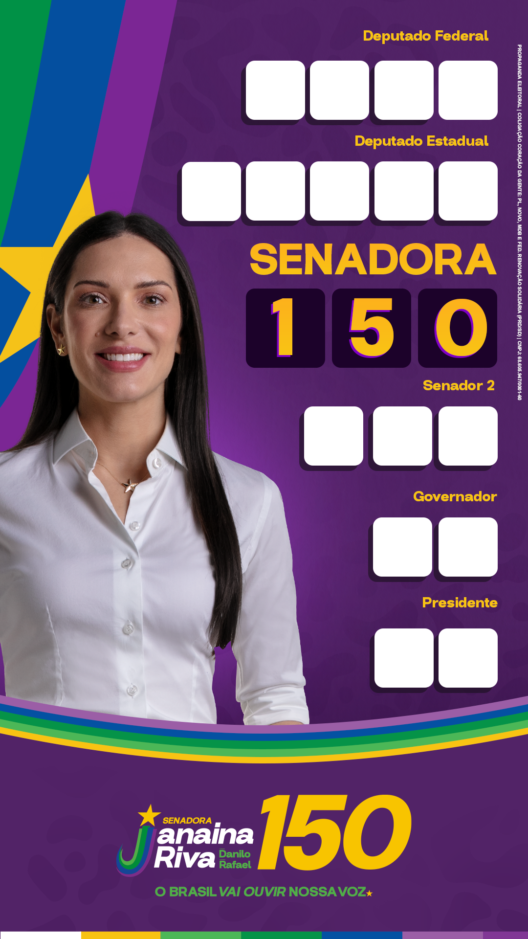 Colinha da Senadora Janaina Riva 150 com campos para os demais cargos